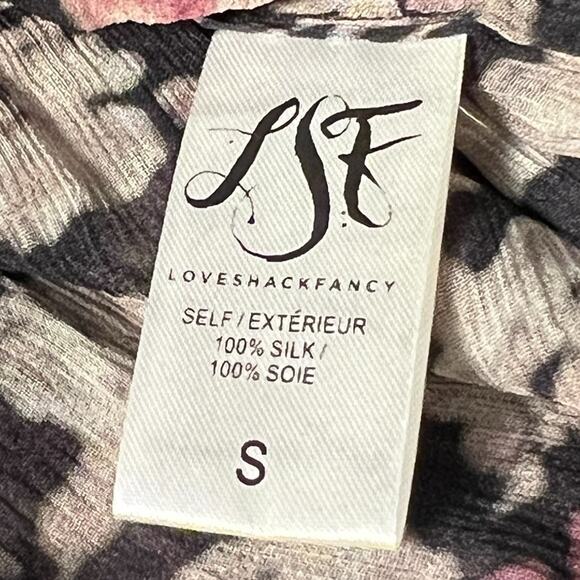 LoveShackFancy Women 100% Silk Floral Ruffle Button Front Sheer Blouse Top Small - Picture 4 of 6